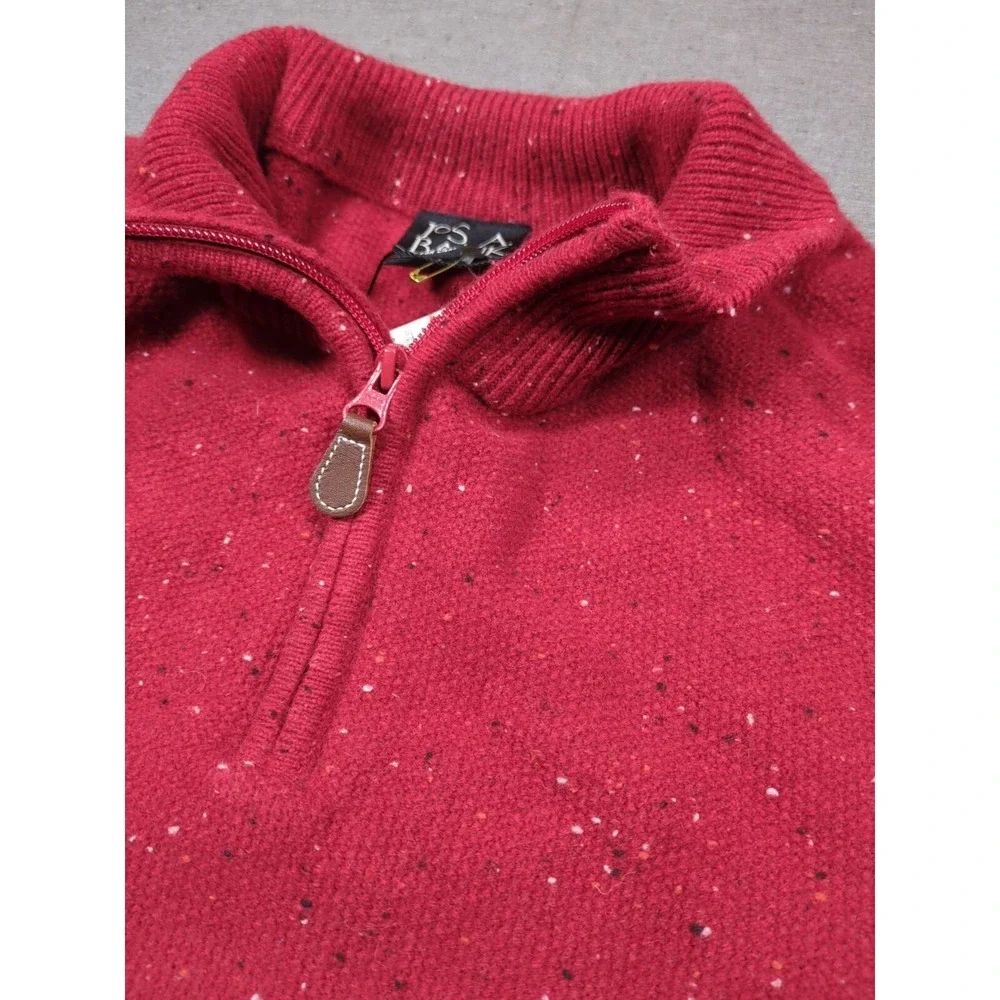 JoS A BANK Lambswool Speckled Red Sweater 1/4 Zip Pullover Mens Size L with Tags
